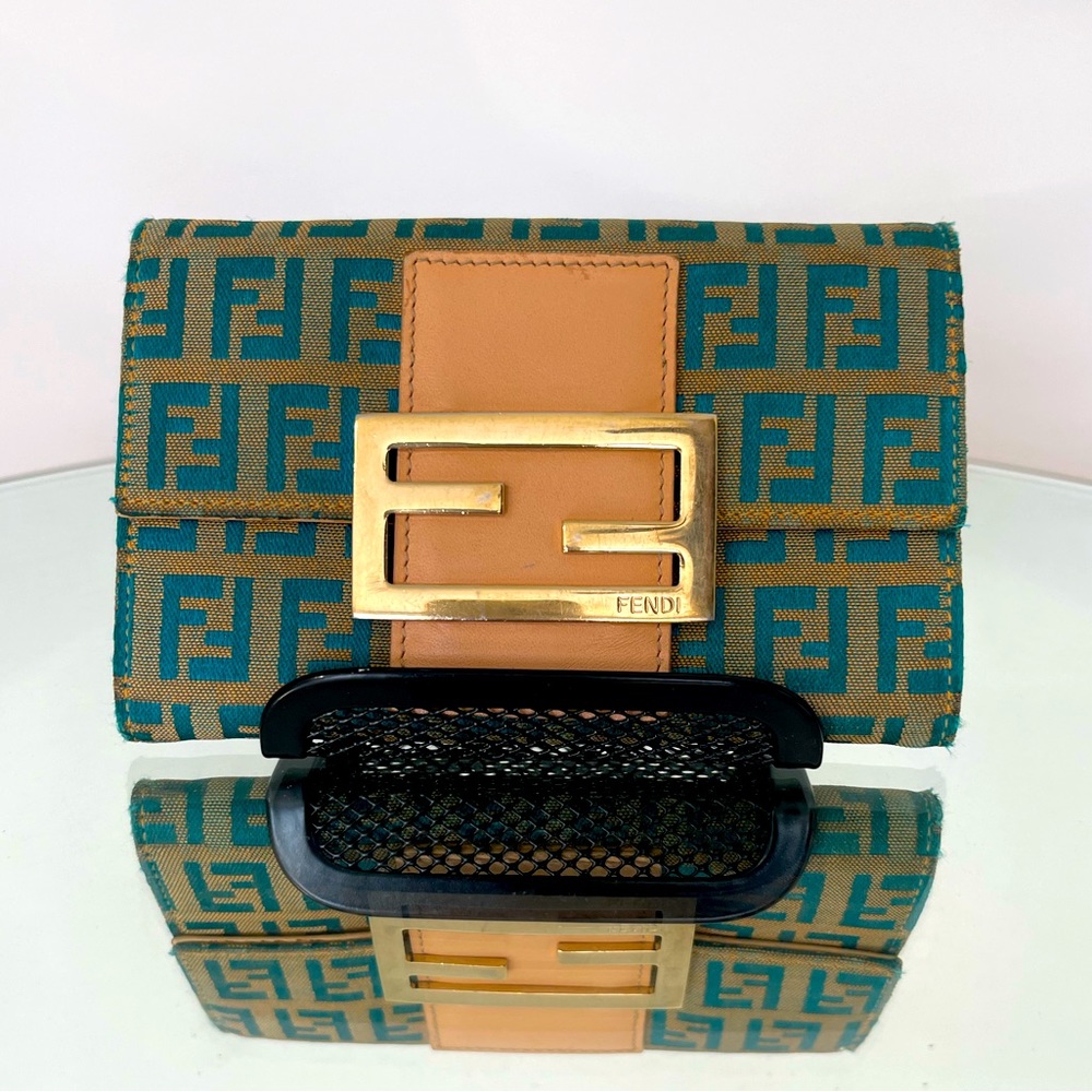 Fendi Teal Zucchino Vintage Wallet with Certificate of Authenticity FINAL PRICE